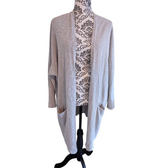 DONNI. Cardigan Cottage Lagenlook Women Coastal Grey Open Front Pockets Duster - Picture 2 of 14